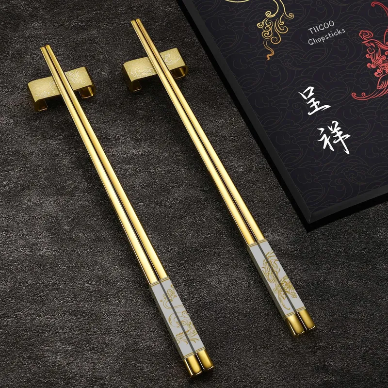 METALL Gouden Eetstokjes RVS 4 Paar Cadeauset — foto 5