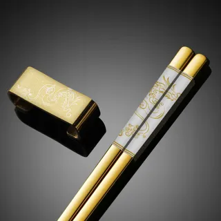 METALL Gouden Eetstokjes RVS 4 Paar Cadeauset — miniatuur 2