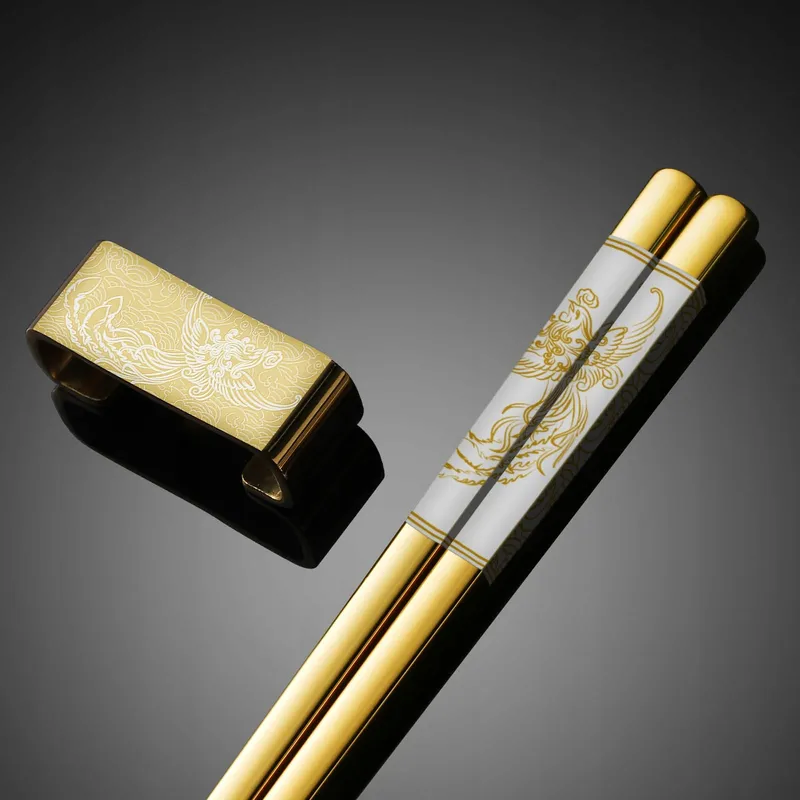METALL Gouden Eetstokjes RVS 4 Paar Cadeauset — foto 3