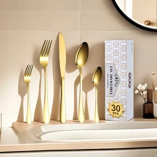 MERECHO Bestekset 6 Personen Goud RVS Vaatwasserbestendig — miniatuur 8