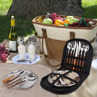 Camping Servies Set 2 Personen 12-delig RVS Houten Handvaten — miniatuur 4