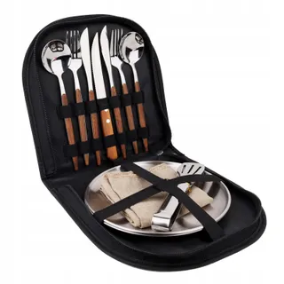 Camping Servies Set 2 Personen 12-delig RVS Houten Handvaten — miniatuur 1
