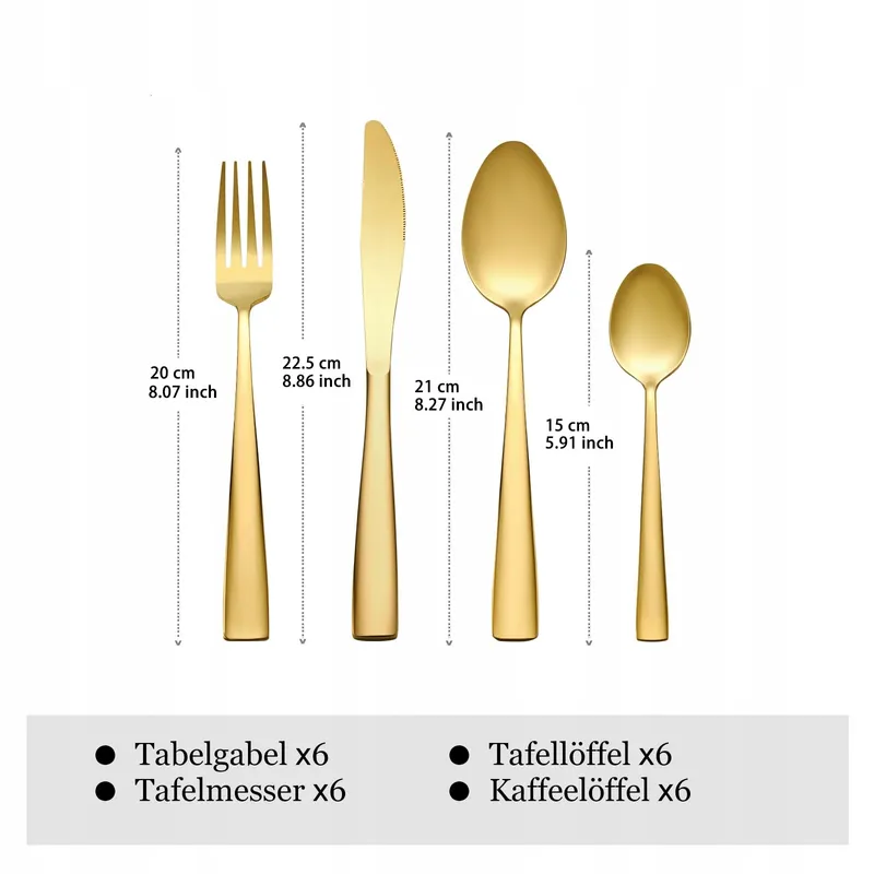 OTTO KONIG Bestekset 24-delig Goud RVS 6 Personen — foto 2