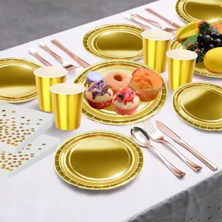 METALL Gouden Wegwerpservies Set 69 Stuks — miniatuur 6
