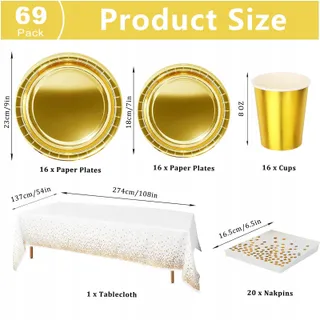 METALL Gouden Wegwerpservies Set 69 Stuks — miniatuur 2
