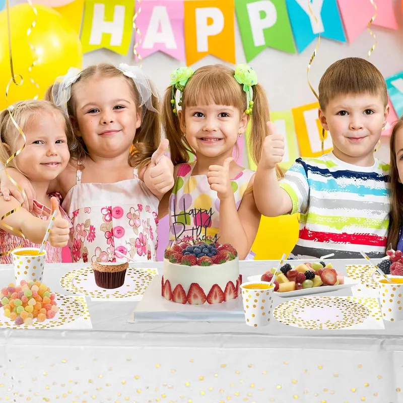 COLANANA Kinderfeestservies Wit-Goud 16 Gasten — foto 4