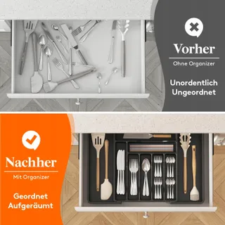 LIFEWIT Verstelbare Bestekbak Lade 33-57cm Zwart — miniatuur 8