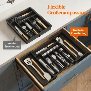 LIFEWIT Verstelbare Bestekbak Lade 33-57cm Zwart — miniatuur 7