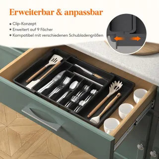 LIFEWIT Verstelbare Bestekbak Lade 33-57cm Zwart — miniatuur 4