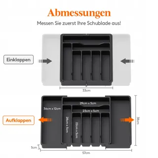 LIFEWIT Verstelbare Bestekbak Lade 33-57cm Zwart — miniatuur 3