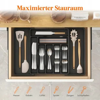 LIFEWIT Verstelbare Bestekbak Lade 33-57cm Zwart — miniatuur 2