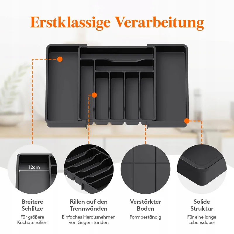 LIFEWIT Verstelbare Bestekbak Lade 33-57cm Zwart — foto 6
