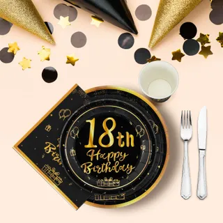 PARTY GO Verjaardagsservies Zwart Goud Voor 24 Personen 96-delig — miniatuur 5