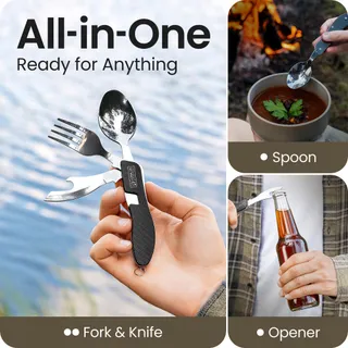ORBLUE Opvouwbaar Bestek 4-in-1 Mes Vork Lepel Opener Camping — miniatuur 3