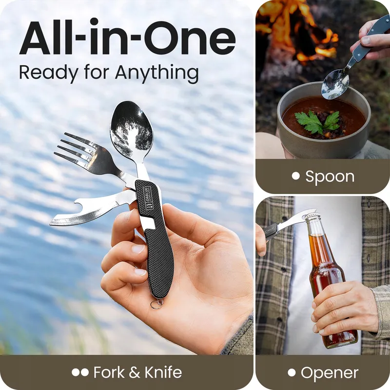 ORBLUE Opvouwbaar Bestek 4-in-1 Mes Vork Lepel Opener Camping — foto 3