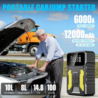 Jumpstarter Set met Compressor Powerbank LED Zaklamp — miniatuur 3