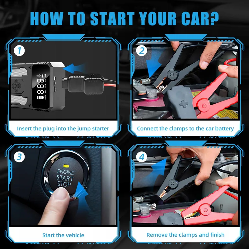 Jumpstarter Set met Compressor Powerbank LED Zaklamp — foto 5