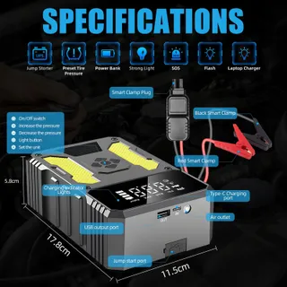 Jumpstarter Set met Compressor Powerbank LED Zaklamp — miniatuur 2