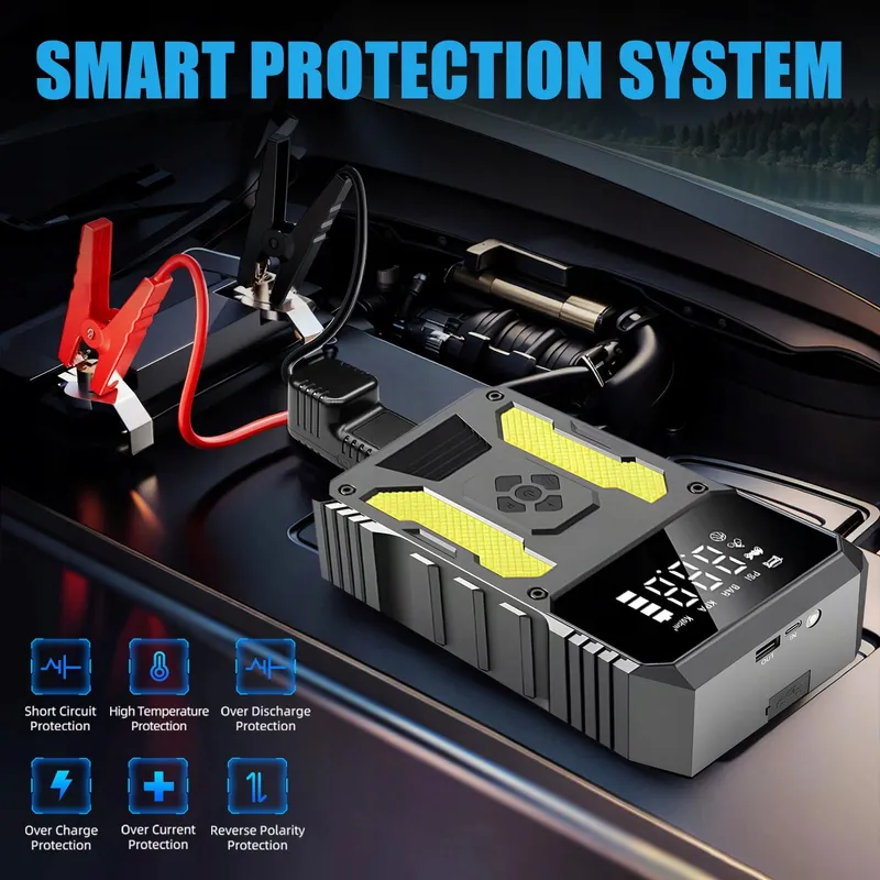 Jumpstarter Set met Compressor Powerbank LED Zaklamp — foto 6