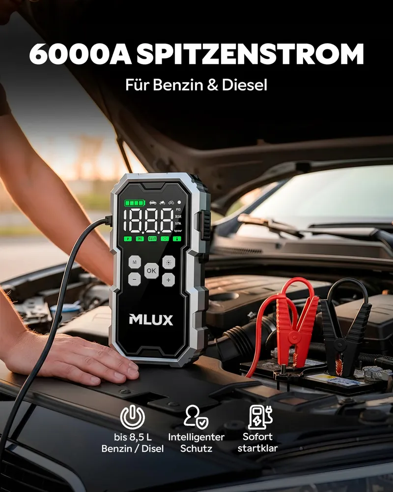 Starthulp Powerbank 6000A 26800mAh Met Compressor Voor Auto — foto 2