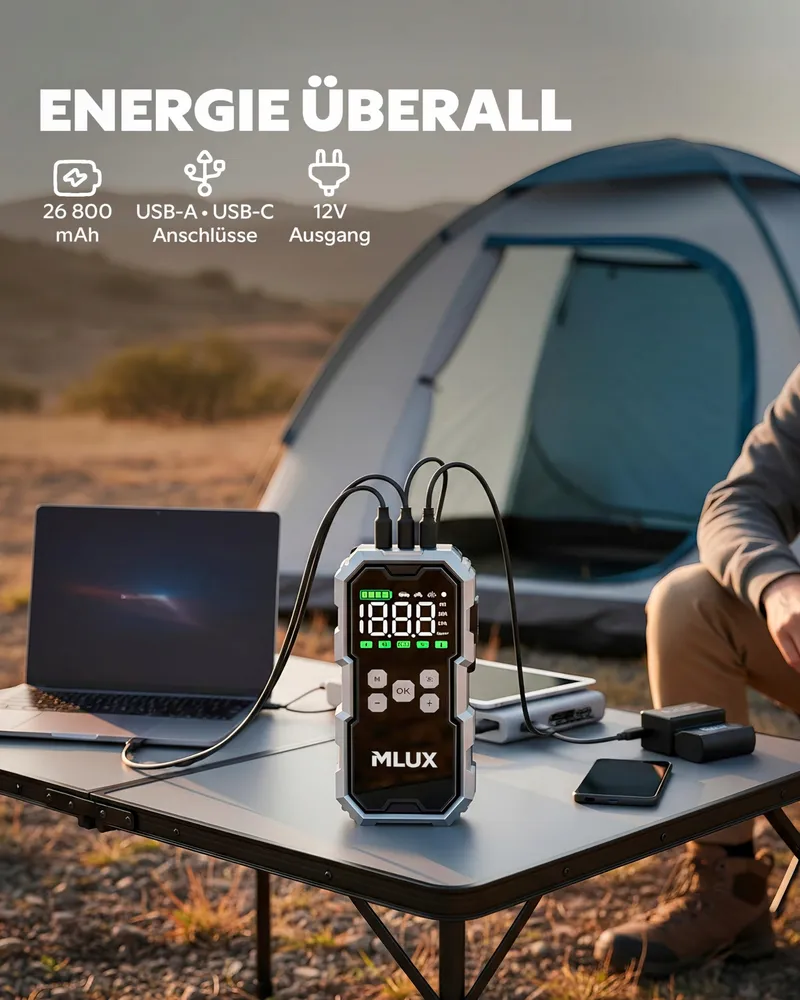 Starthulp Powerbank 6000A 26800mAh Met Compressor Voor Auto — foto 4