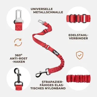 WUGLO Autogordel Hond Elastisch Veilig Universeel Rood — miniatuur 5