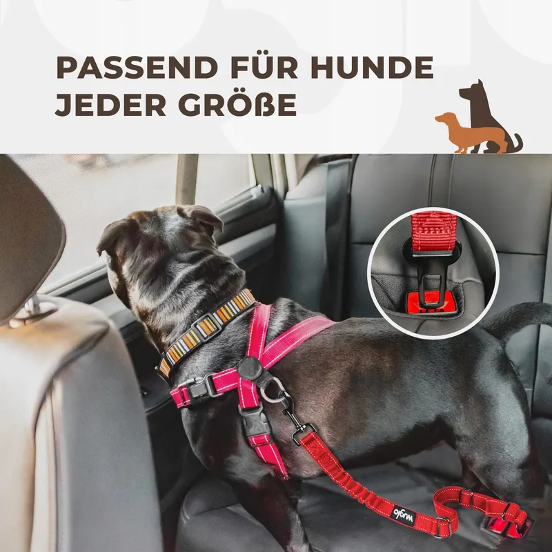 WUGLO Autogordel Hond Elastisch Veilig Universeel Rood — foto 4