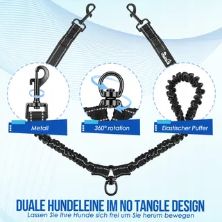 SLOWTON Dubbele Hondenriem 360° Reflecterend Drie Handgrepen — miniatuur 5