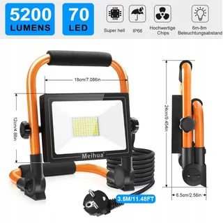MEIHUA LED Bouwspot 60W 5200LM 6500K IP66 Waterdicht Draagbaar — miniatuur 5