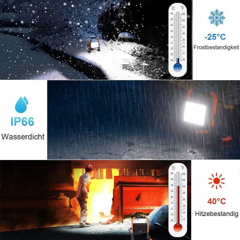 MEIHUA LED Bouwspot 60W 5200LM 6500K IP66 Waterdicht Draagbaar — foto 3