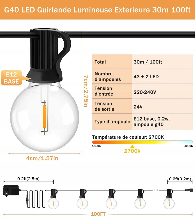 LED Lichtsnoer Buiten 30M 45 G40 Lampen Tuin Balkon IP44 — foto 2