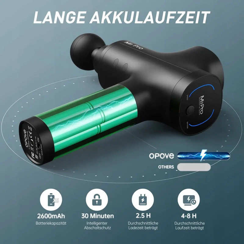 OPOVE M3 Pro 2 Massagepistool LED 2500 Tpm 5 Standen 2600mAh — foto 6