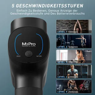 OPOVE M3 Pro 2 Massagepistool LED 2500 Tpm 5 Standen 2600mAh — miniatuur 3