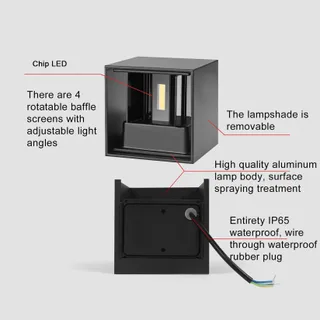 2 Stuks LED Wandlamp Binnen Buiten Zwart 6W 3000K IP65 — miniatuur 6