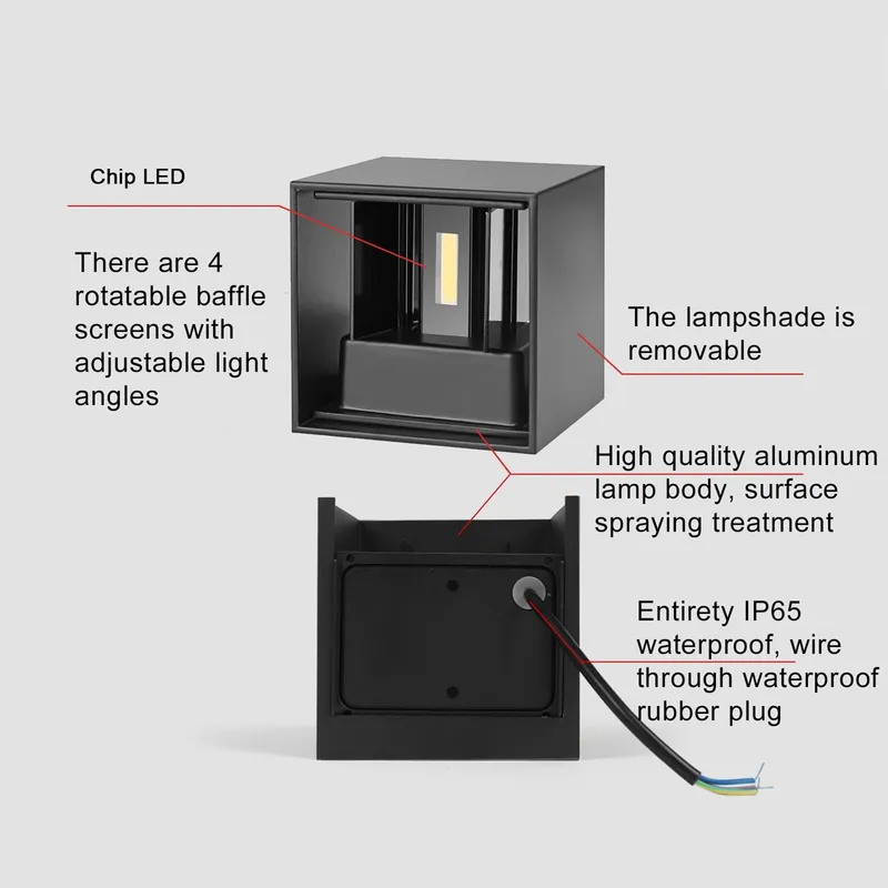 2 Stuks LED Wandlamp Binnen Buiten Zwart 6W 3000K IP65 — foto 6
