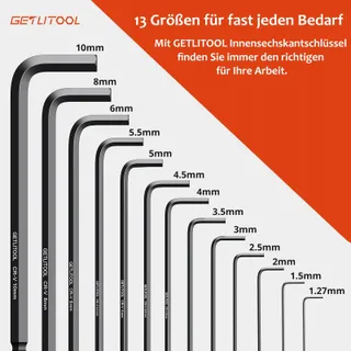 GETLITOOL Inbussleutelset 13-delig CrV 1,27-10mm Bolkop — miniatuur 6