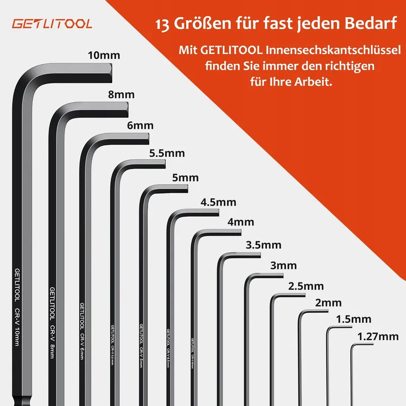 GETLITOOL Inbussleutelset 13-delig CrV 1,27-10mm Bolkop — foto 6