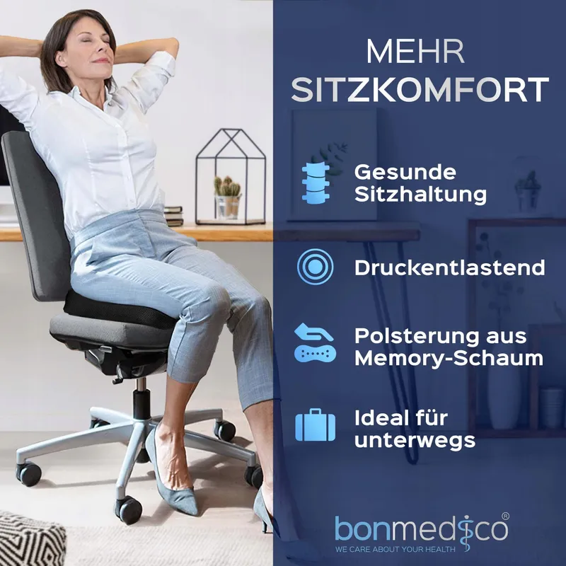 BONMEDICO Orthopedisch Zitkussen Universeel Zwart 41x41cm — foto 2