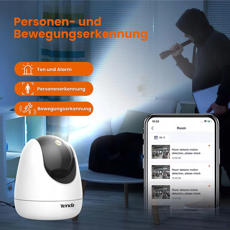 TENDA CP3 Binnencamera 1080p WiFi 360° 12m Bewegingsdetectie — foto 3