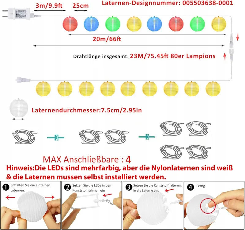 STARRYEVER LED Lampionnen 20M 80 LED 11 Modi Balkon Patio — foto 6