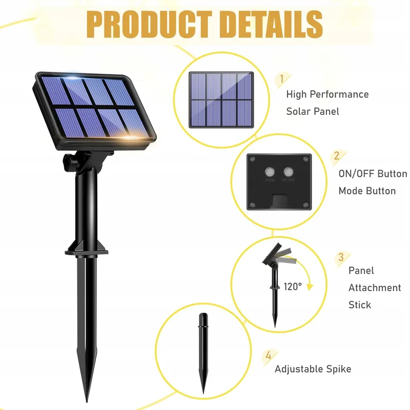 LITOGO Solar LED Lichtsnoer 12M 120 LED Waterdicht Tuin Balkon — foto 7