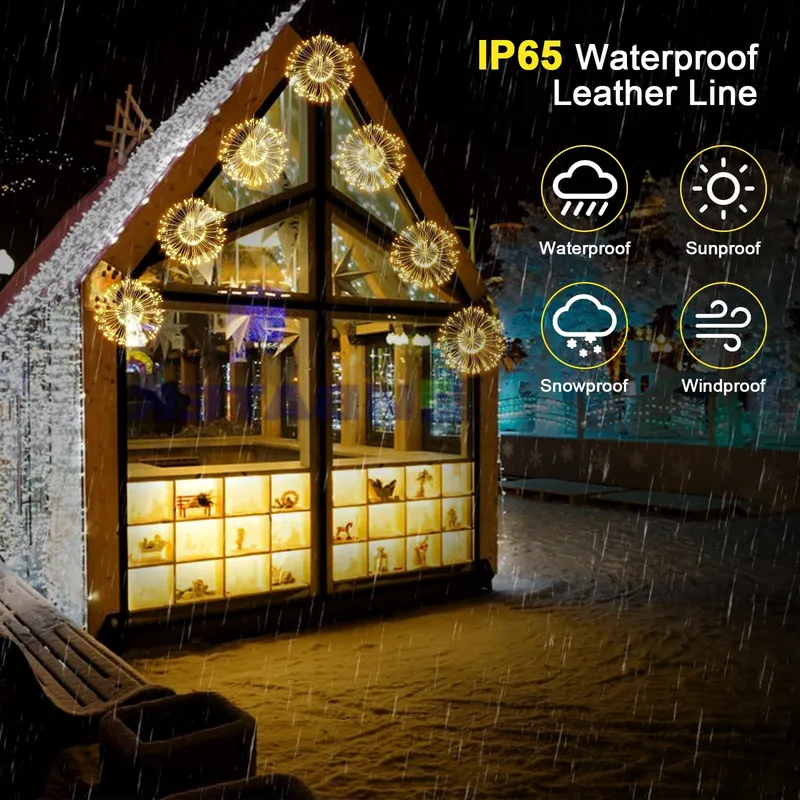 ACXILEXY 4 Stuks Solar Vuurwerklampjes 480 LED Waterdicht — foto 2
