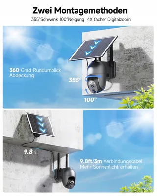 NUASI Buitencamera Solar 4G LTE 2K PTZ SIM 128GB IP66 — miniatuur 3