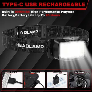 AAIZPLZ LED Hoofdlamp 2000 Lumen 16 Modi IPX6 Waterdicht — miniatuur 5
