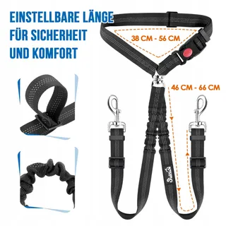 SLOWTON Dubbele Hondengordel Auto Elastisch Anti-Klit — miniatuur 7