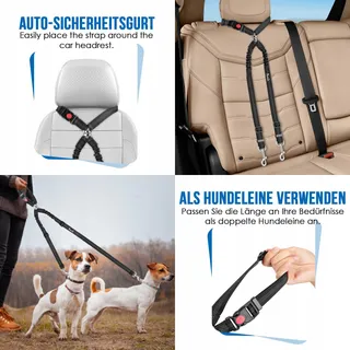 SLOWTON Dubbele Hondengordel Auto Elastisch Anti-Klit — miniatuur 6