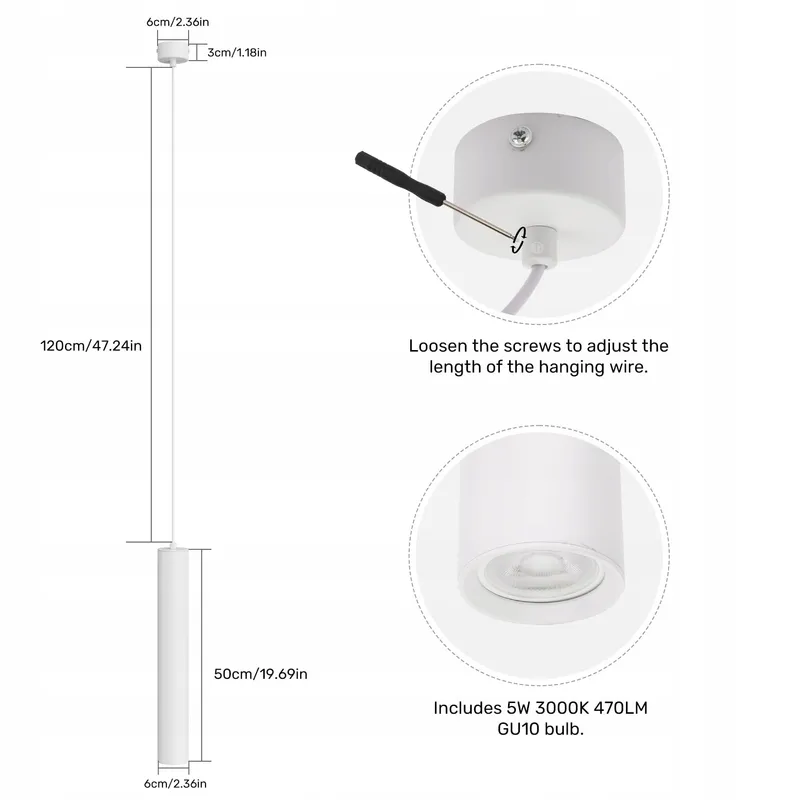 KLIGHTEN Hanglamp GU10 LED 5W 470LM Verstelbaar Wit 3000K 50cm — foto 2
