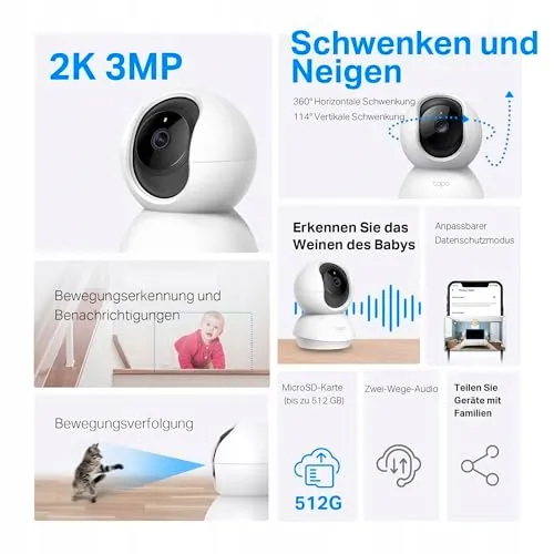TP-LINK Tapo C210 IP Camera 3MP 2-weg Audio Nachtzicht 256GB — foto 2