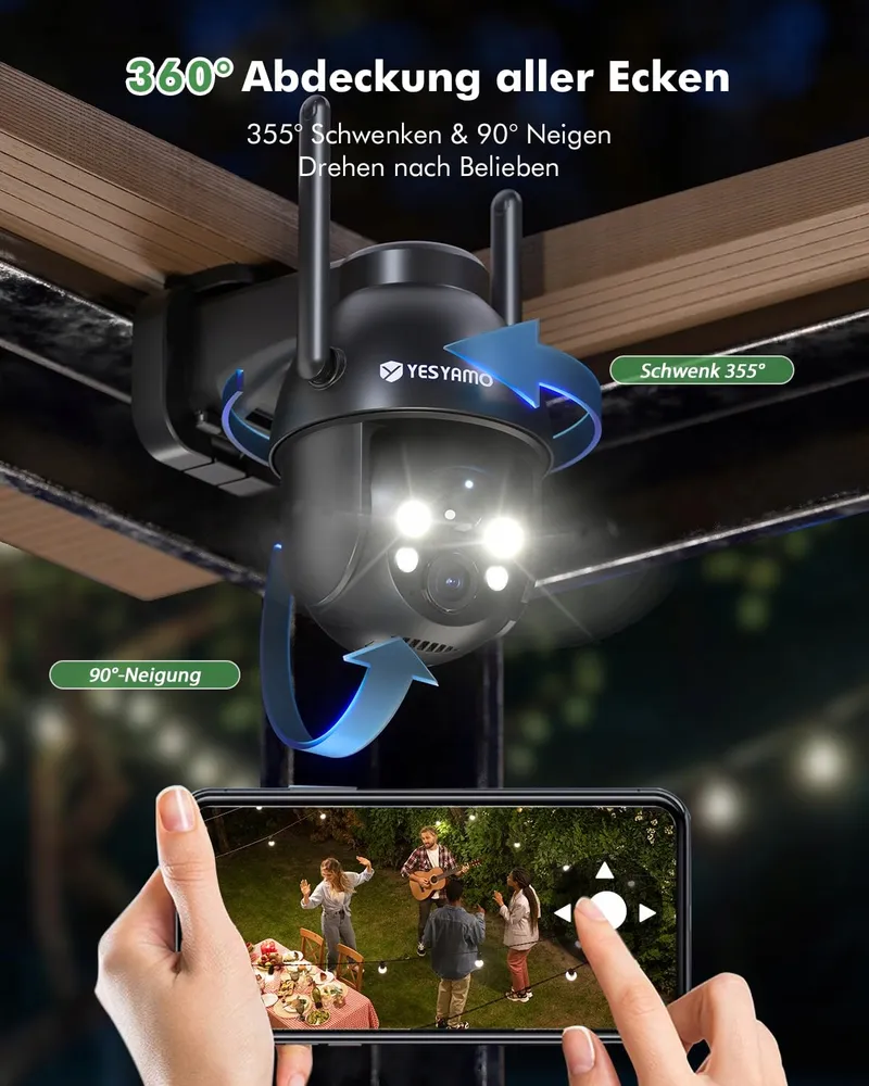 YESYAMO 2K Buitencamera 355°/90° Pan Tilt WiFi Kleurennachtzicht — foto 3