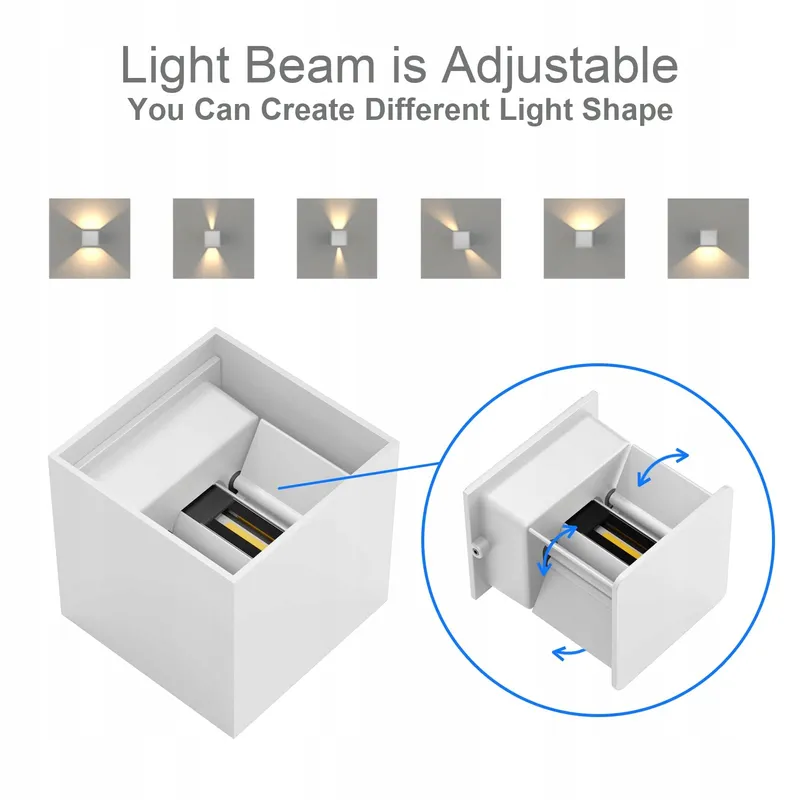 K-BRIGHT LED Wandlamp 12W Verstelbare Lichtstraal IP65 Wit — foto 4